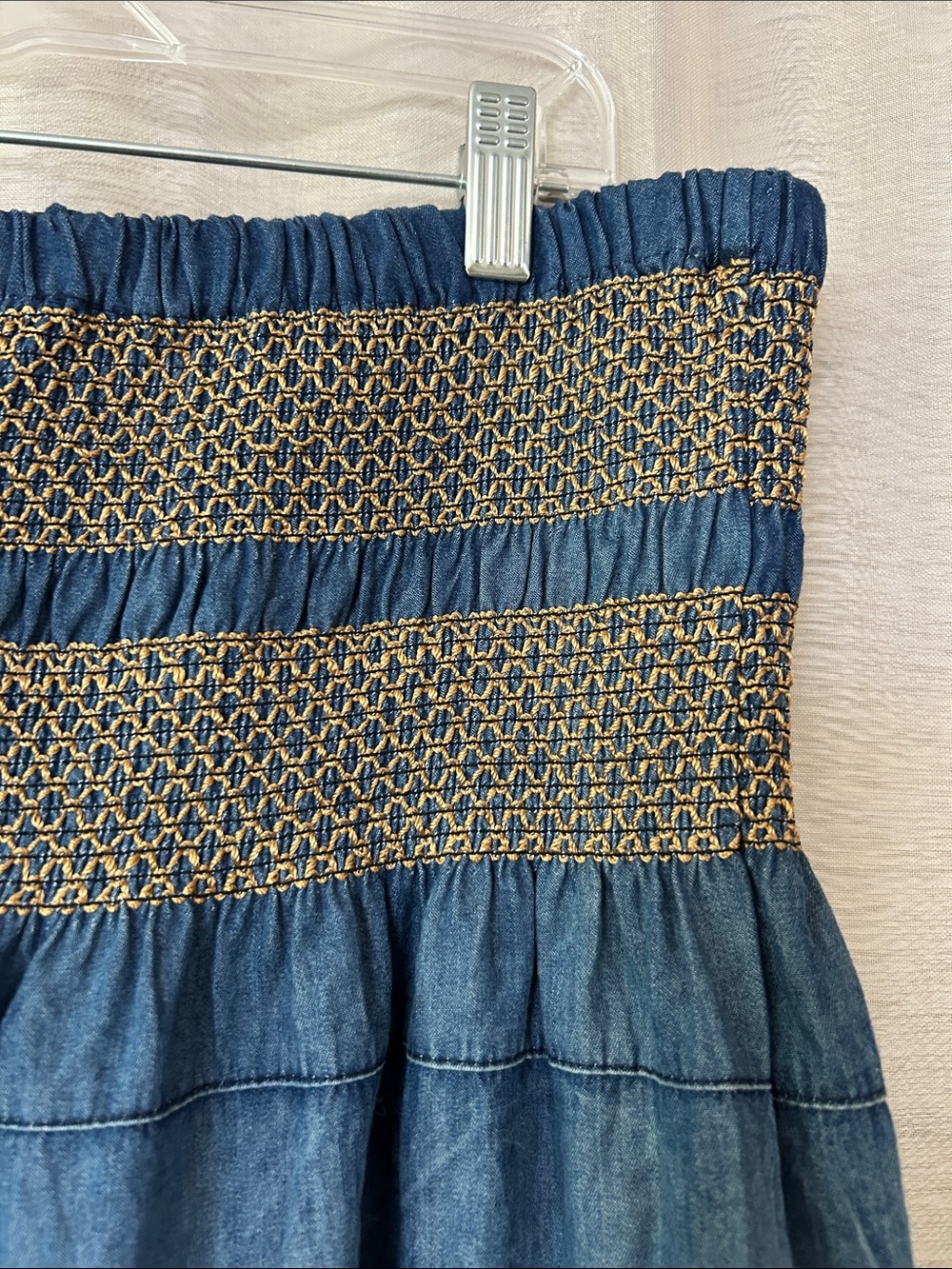 G-unit cotton denim skirt with copper smocking, xl